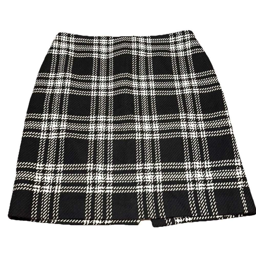 Talbots Black & White Window Plaid Wool Blend A-Line Above Knee Skirt Women's 10
